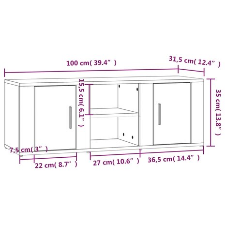 Tv-meubel 100x31,5x35 cm bewerkt hout zwart 9