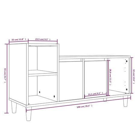 Tv-meubel 100x35x55 cm bewerkt hout wit 9