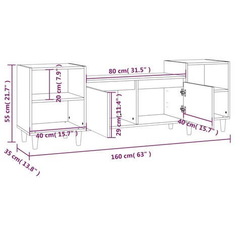 Tv-meubel 160x35x55 cm bewerkt hout hoogglans wit 10