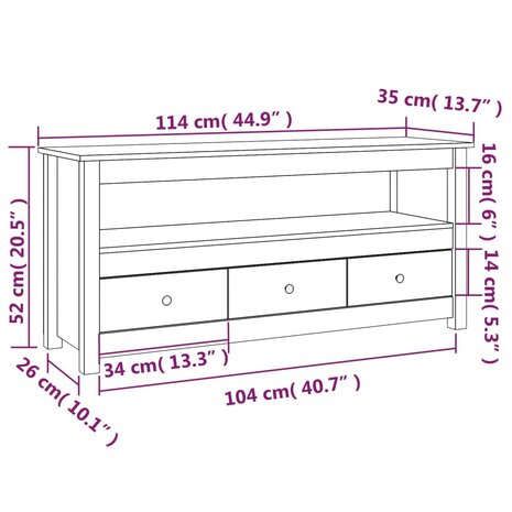 Tv-meubel 114x35x52 cm massief grenenhout wit 10