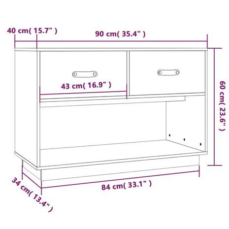 Tv-meubel 90x40x60 cm massief grenenhout 10