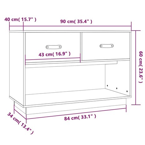 Tv-meubel 90x40x60 cm massief grenenhout wit 10