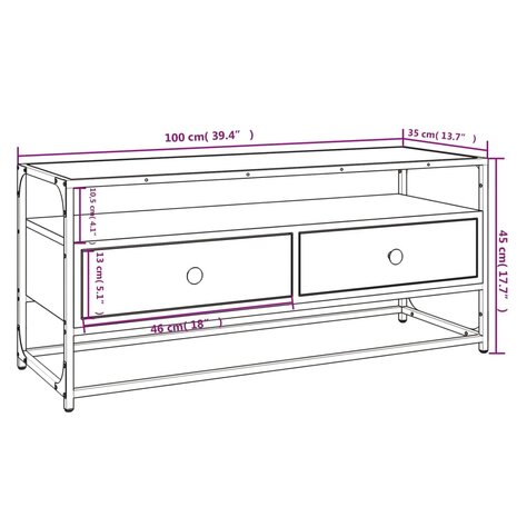 Tv-meubel 100x35x45 cm bewerkt hout zwart 9