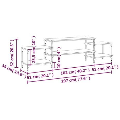 Tv-meubel 197x35x52 cm bewerkt hout gerookt eikenkleurig 9