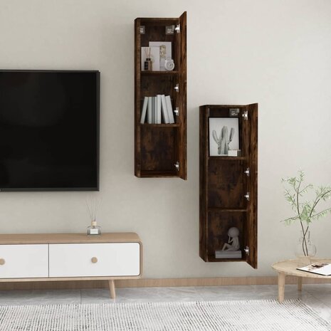 Tv-wandmeubels 2 st 30,5x30x110 cm gerookt eikenkleurig 5