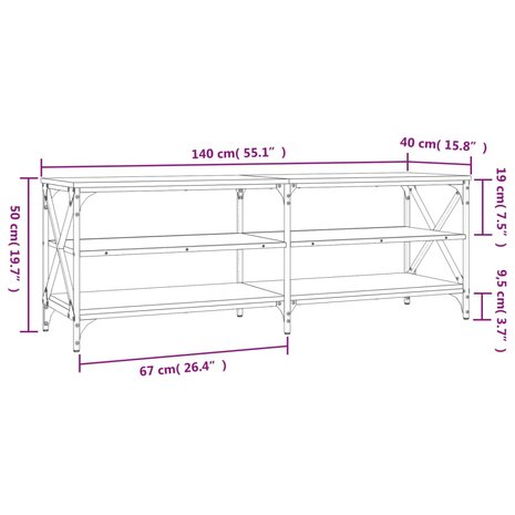 Tv-meubel 140x40x50 cm bewerkt hout zwart 9