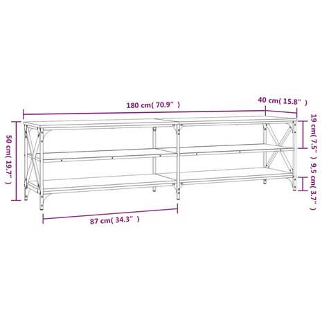 Tv-meubel 180x40x50 cm bewerkt hout grijs sonoma eikenkleurig 9