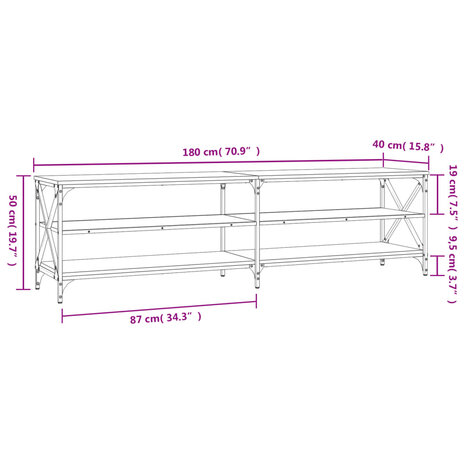 Tv-meubel 180x40x50 cm bewerkt hout bruin eikenkleur 9