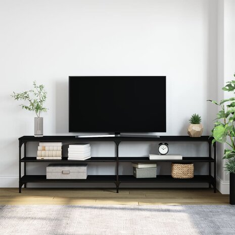 Tv-meubel 180x30x50 cm bewerkt hout metaal zwart 3