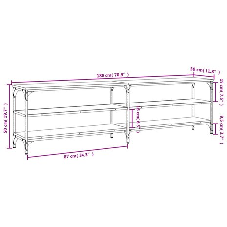 Tv-meubel 180x30x50 cm bewerkt hout metaal zwart 9