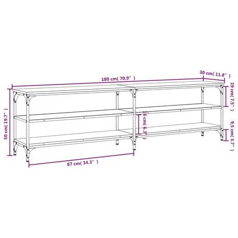 Tv-meubel 180x30x50 cm bewerkt hout metaal gerookt eikenkleurig 9