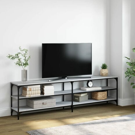 Tv-meubel 180x30x50 cm bewerkt hout metaal grijs sonoma eiken 1