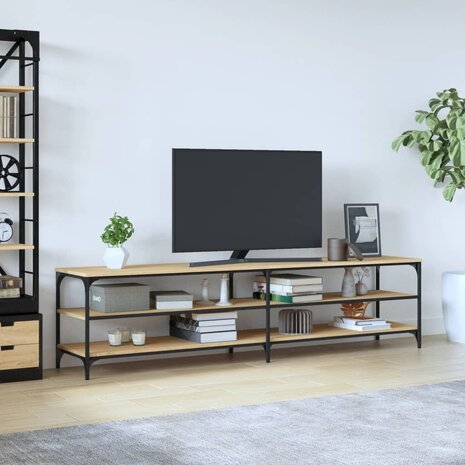 Tv-meubel 200x30x50 cm bewerkt hout metaal sonoma eikenkleurig 1