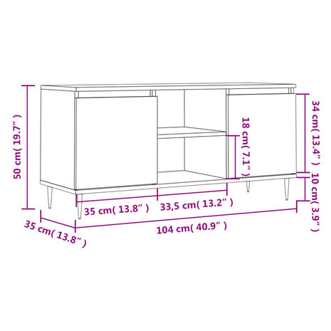 Tv-meubel 104x35x50 cm bewerkt hout betongrijs 11