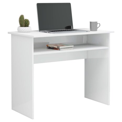 Bureau 90x50x74 cm bewerkt hout hoogglans wit 3