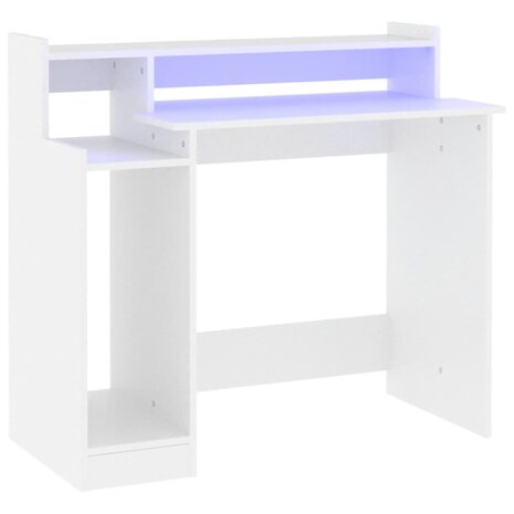 Bureau met LED-verlichting 97x45x90 cm bewerkt hout wit 2