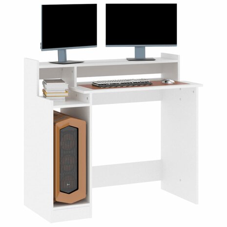 Bureau met LED-verlichting 97x45x90 cm bewerkt hout wit 7