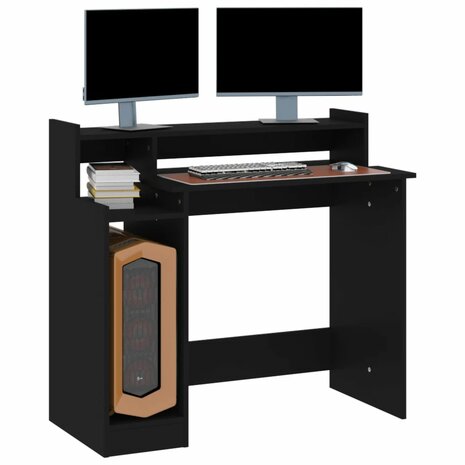 Bureau met LED-verlichting 97x45x90 cm bewerkt hout zwart 7