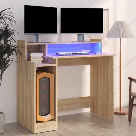 Bureau met LED-verlichting 97x45x90 cm hout sonoma eikenkleurig 1