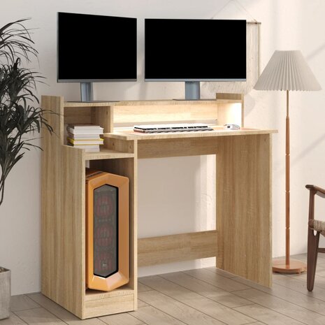 Bureau met LED-verlichting 97x45x90 cm hout sonoma eikenkleurig 6