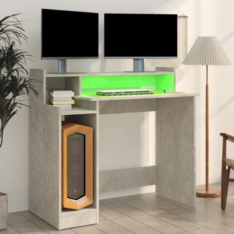 Bureau met LED-verlichting 97x45x90 cm bewerkt hout betongrijs 5