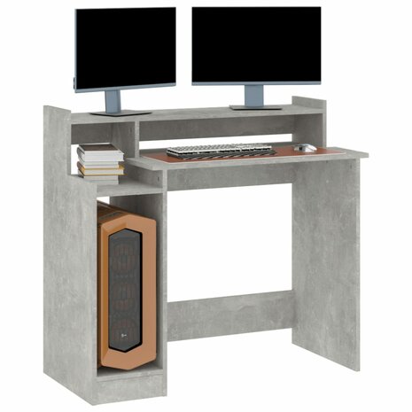 Bureau met LED-verlichting 97x45x90 cm bewerkt hout betongrijs 7