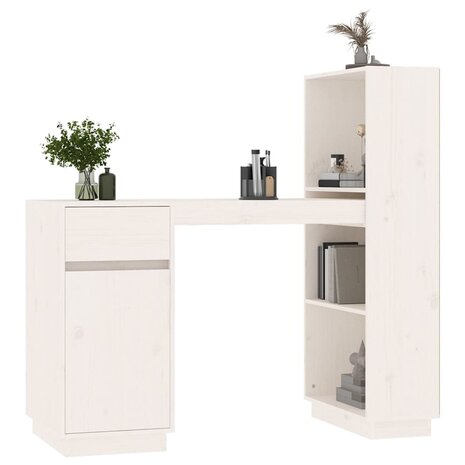 Bureau 110x53x117 cm massief grenenhout wit 4