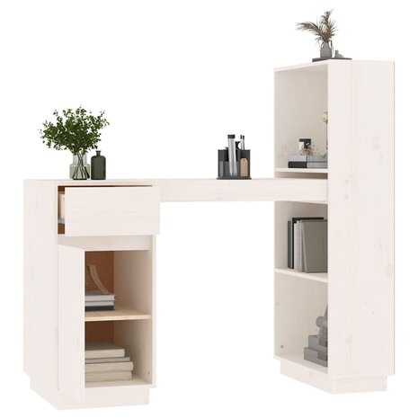 Bureau 110x53x117 cm massief grenenhout wit 5