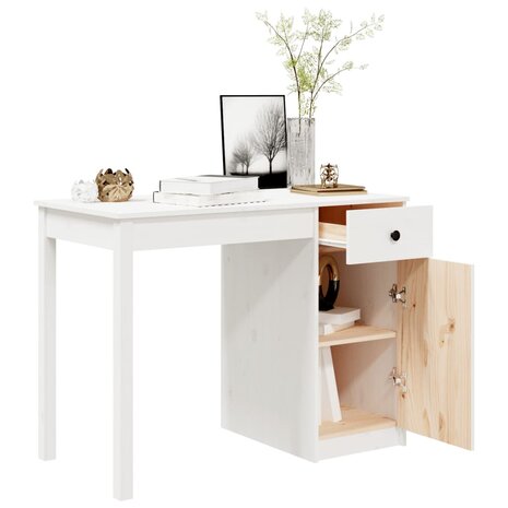 Bureau 100x50x75 cm massief grenenhout wit 5