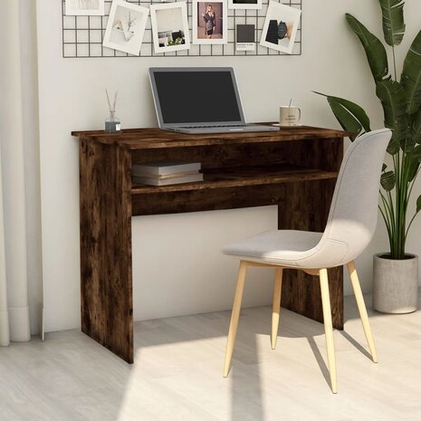 Bureau 90x50x74 cm bewerkt hout gerookt eikenkleurig 1