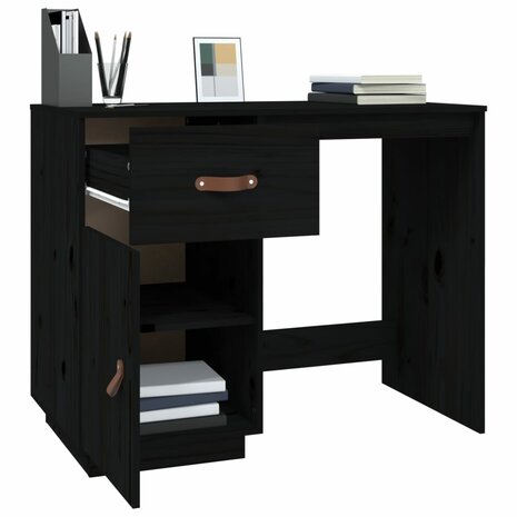 Bureau 95x50x75 cm massief grenenhout zwart 4