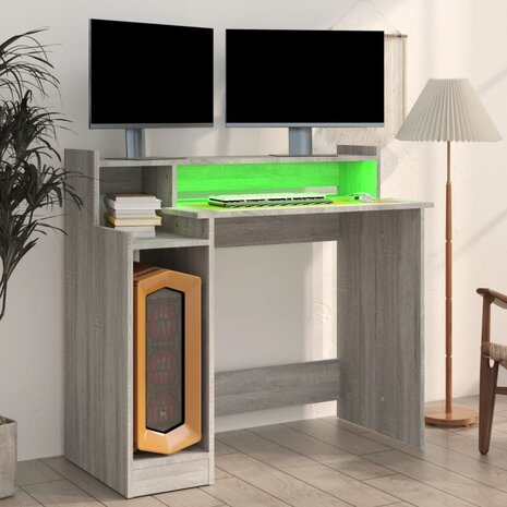 Bureau met LED-verlichting 97x45x90 cm hout grijs sonoma eiken 5