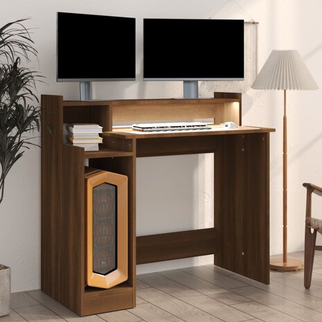 Bureau met LED-verlichting 97x45x90 cm hout bruin eikenkleur 4