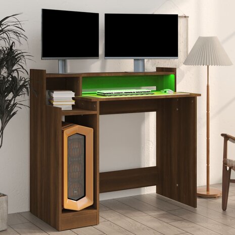 Bureau met LED-verlichting 97x45x90 cm hout bruin eikenkleur 5