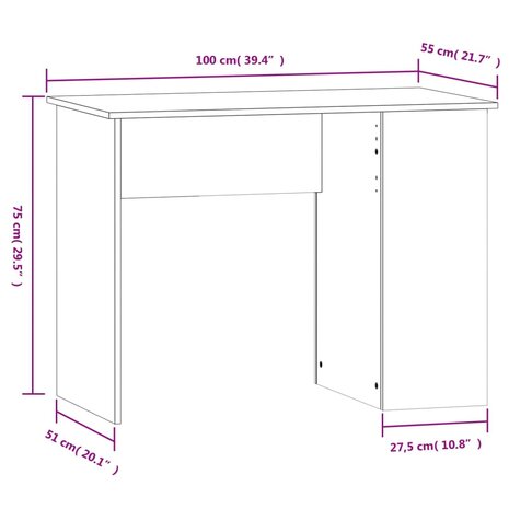 Bureau 100x55x75 cm bewerkt hout betongrijs 8