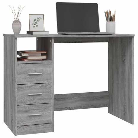 Bureau met lades 102x50x76 cm bewerkt hout grijs sonoma eiken 4