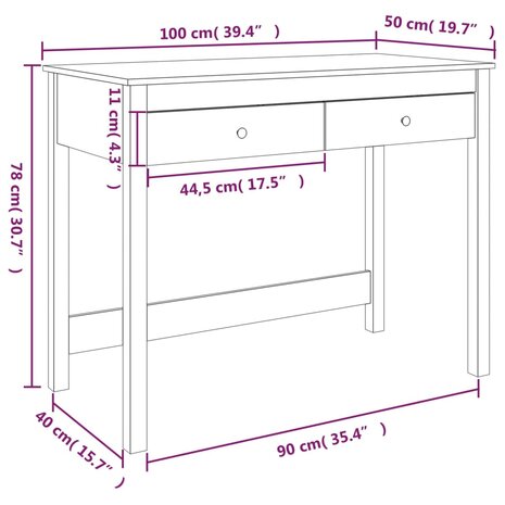 Bureau met lades 100x50x78 cm massief grenenhout honingbruin 10