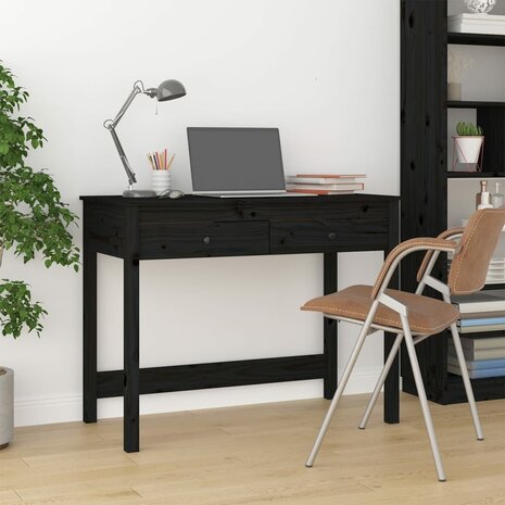 Bureau met lades 100x50x78 cm massief grenenhout zwart 1