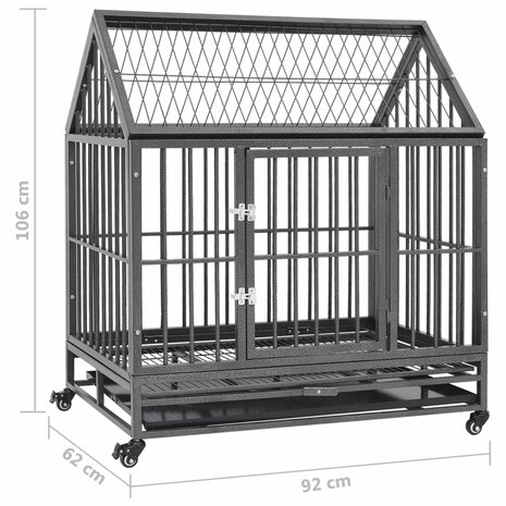 Hondenbench met wielen en dak 92x62x106 cm staal 8