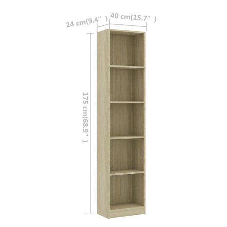 Boekenkast met 5 schappen 40x24x175 cm bewerkt hout sonoma eik 6