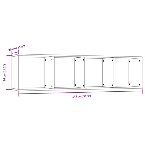 Boekenkast / tv-meubel 143x30x36 cm bewerkt hout gerookt eiken 8