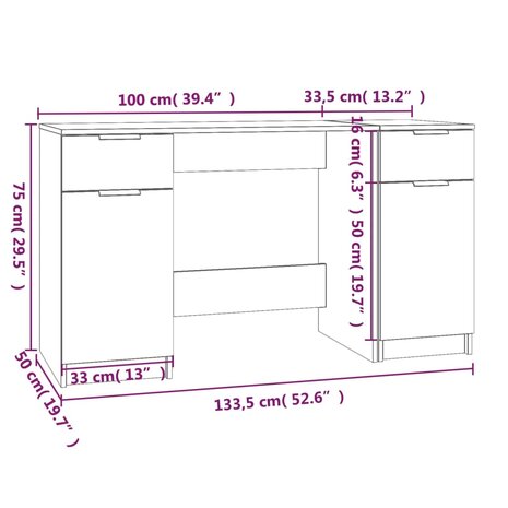 Bureau met bijzetkast bewerkt hout betongrijs 10