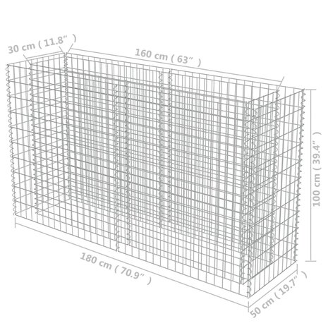 Gabion plantenbak verhoogd 180x50x100 cm gegalvaniseerd staal 8