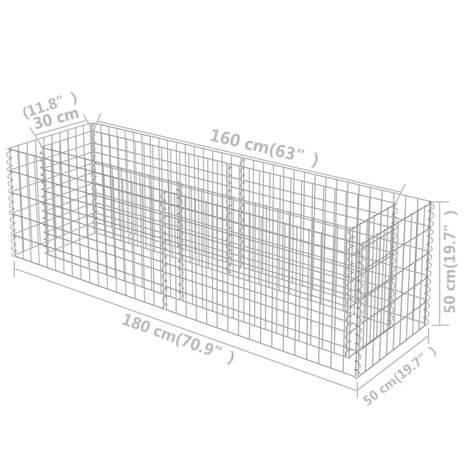 Gabion plantenbak verhoogd 180x50x50 cm gegalvaniseerd staal 8