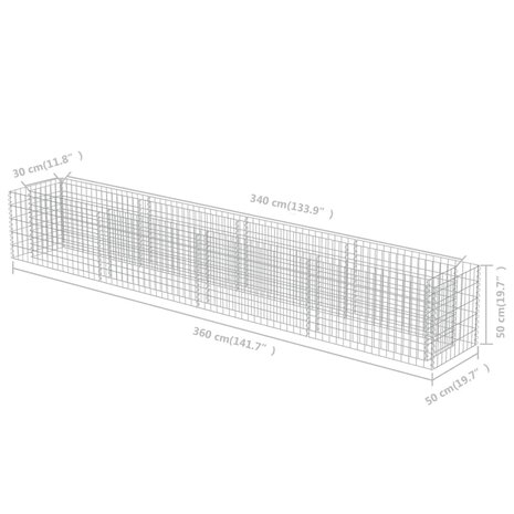 Gabion plantenbak verhoogd 360x50x50 cm gegalvaniseerd staal 8