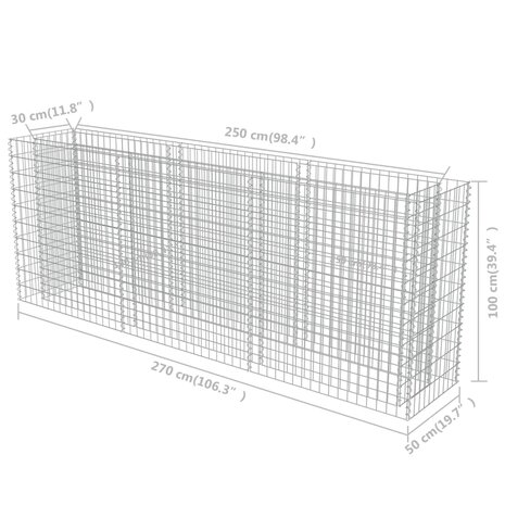 Gabion plantenbak verhoogd 270x50x100 cm gegalvaniseerd staal 8