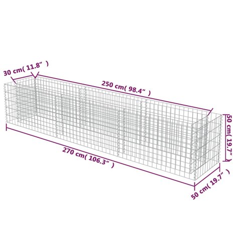 Gabion plantenbak verhoogd 270x50x50 cm gegalvaniseerd staal 8