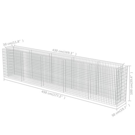 Gabion plantenbak verhoogd 450x50x100 cm gegalvaniseerd staal 8