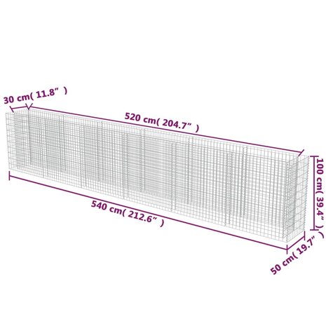 Gabion plantenbak verhoogd 540x50x100 cm gegalvaniseerd staal 8