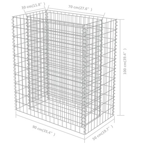 Gabion plantenbak verhoogd 90x50x100 cm gegalvaniseerd staal 8